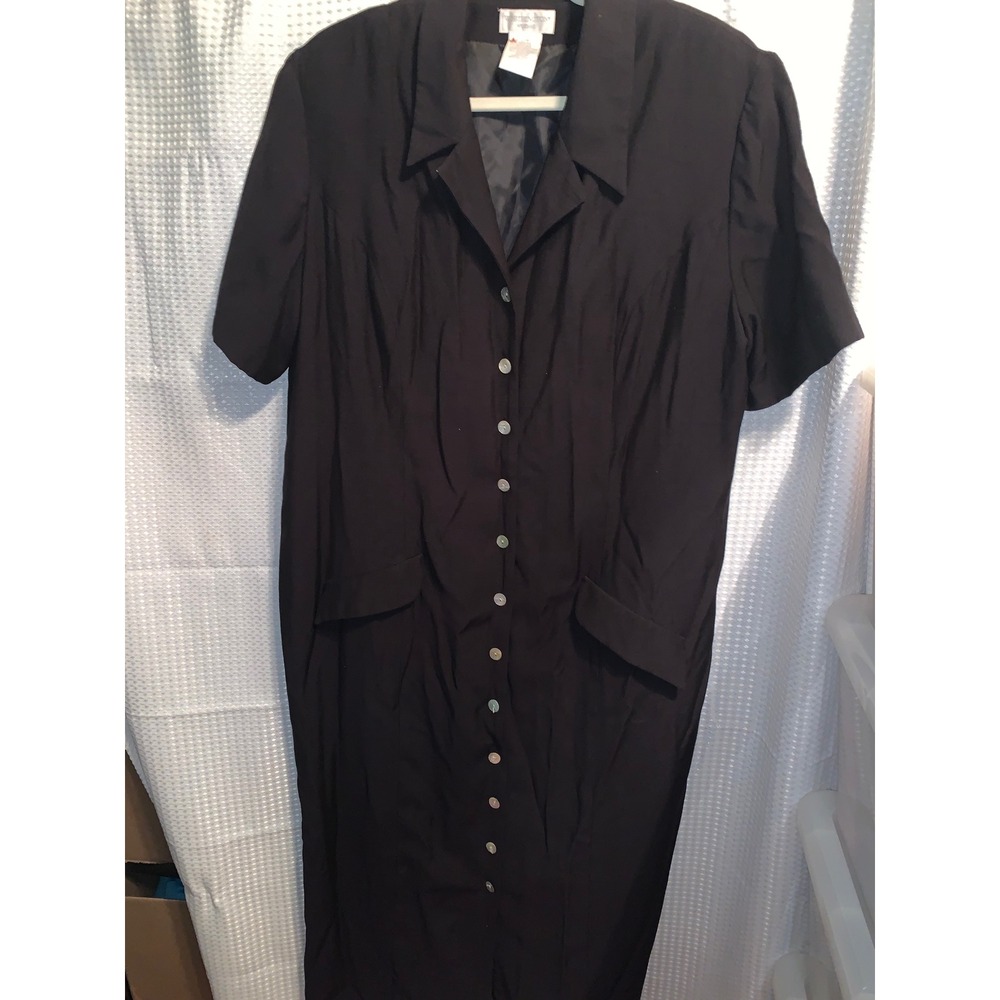 Worthington Woman Black Short Sleeve Button Down Midi Dress Plus Size 20W Pocket